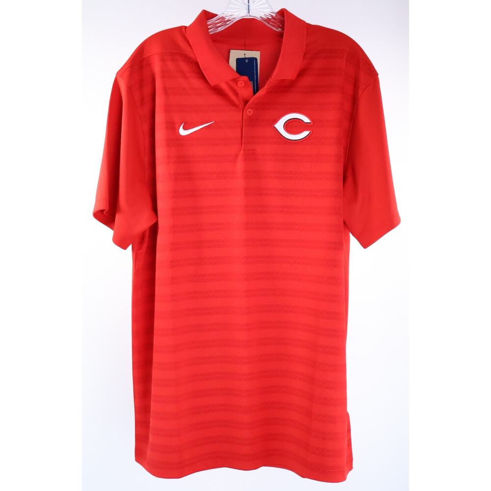 Nike Cincinnati Reds Dri-Fit Men’s L Performance Red Striped Golf Polo Shirt NWT